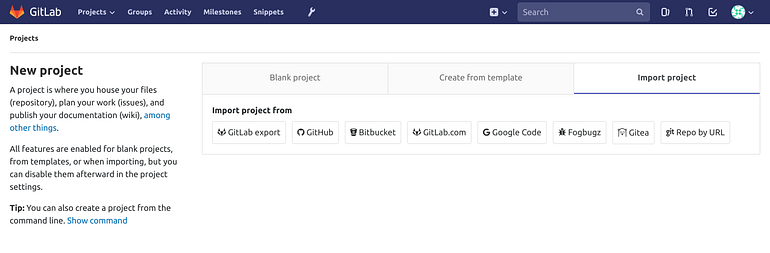 GitLab - Create Project & Import